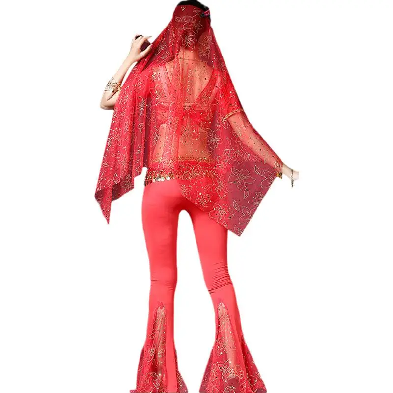 

Belly Dance Costume Set Indian Dance Bellydance Skirt Suit Women Chiffon 5pcs ( Head accessories, Veil, Top, Belt, Pant )
