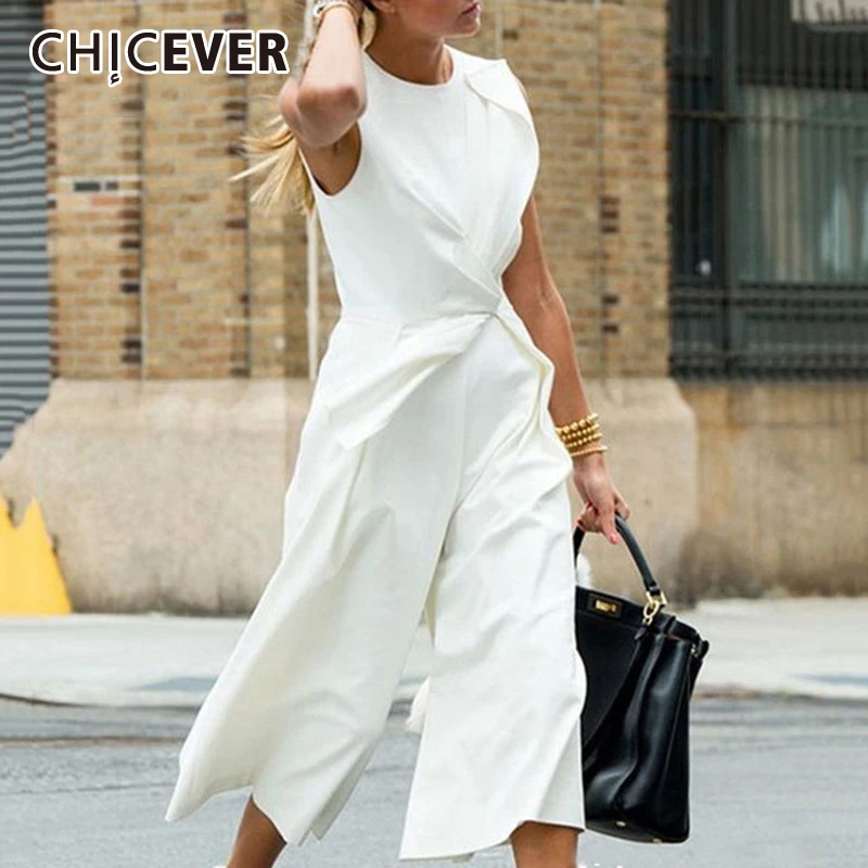 Женский комбинезон с круглым вырезом CHICEVER черный Свободный высокой талией без