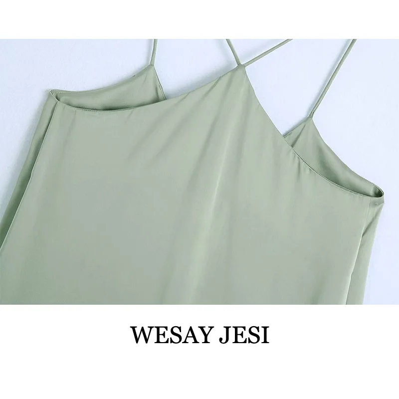 

WESAY JESI Summer Dresses For Women 2021 Party Sexy Dress Elegant V Neck Solid Color Sling Backless Chic Single-Breasted Female
