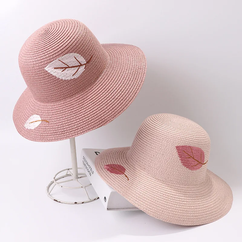 

Hat Female Summer Fisherman Hat Embroidered Flower Sunscreen Straw Hat Small Fresh Sunshade Foldable Outing Wide Brim Beach Hat