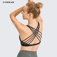 syrokan strappy sports bras for women cross back sexy padded yoga bra tops cute activewear
