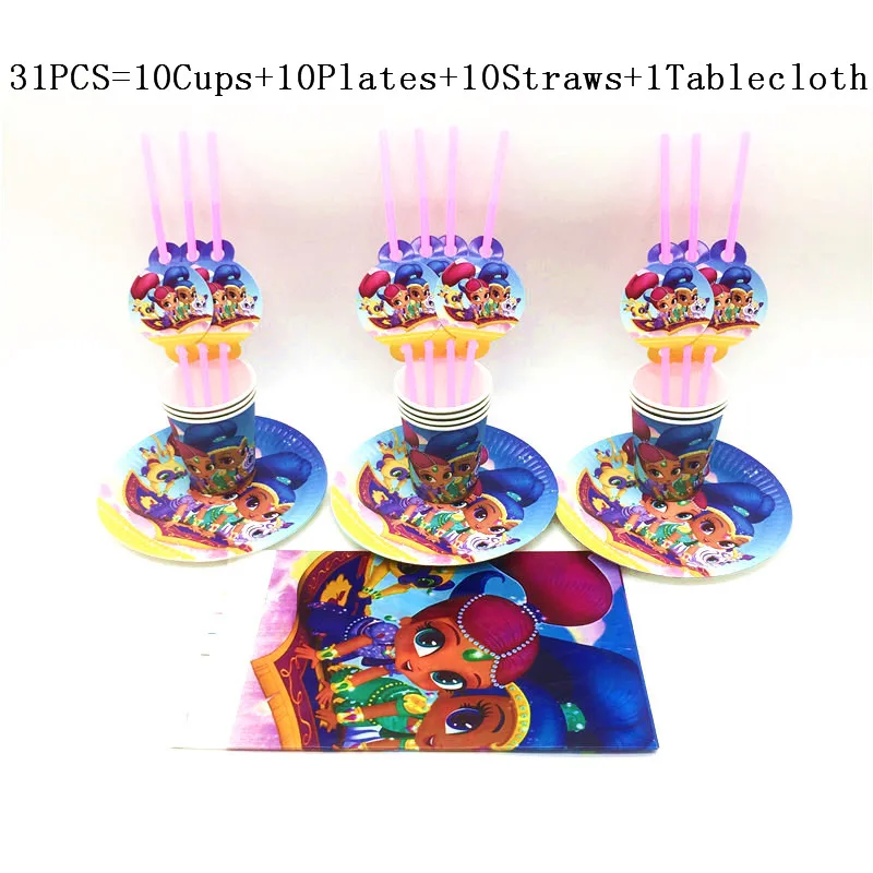 

61Pcs Disney Shimmer and Shine Baby Cups Plates Straw Tablecloth Happy Birthday Kids Favor Baby Shower Party Decoration Supplies