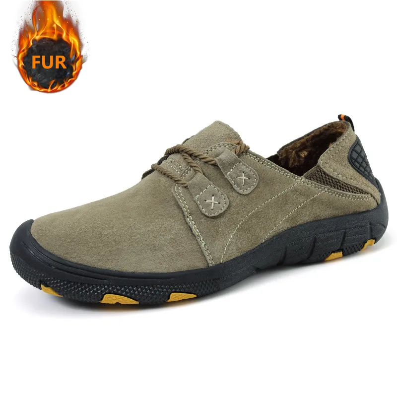 khaki Plus velvet A-DE; Брендовые повседневные мужские кроссовки; Лоферы для мужчин; замшевая обувь; коллекция года; сезон осень-зима; слипоны для вождения и прогулок; качественная обувь - Цвет: khaki Plus velvet