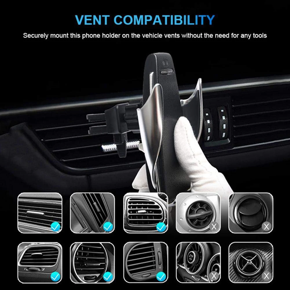 

10W Wireless Car Charger Automatic Clamping Quick Charging Phone Holder Mount for iPhone 8 X XR XS Huawei Samsung LG ect