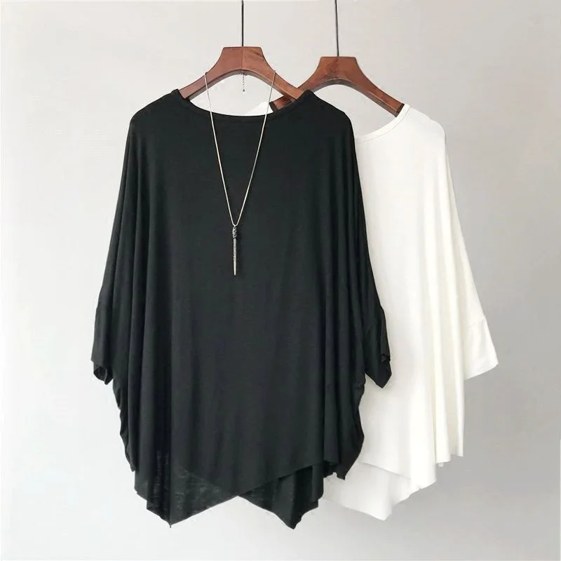 

Superaen female asymmetrical shirt, woman's wide mango T-shirt three quarters of rain, new solid cotton blouse Europe of 2021