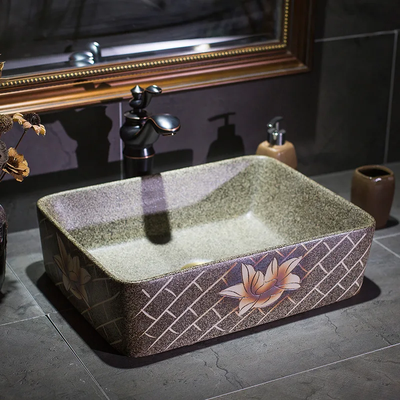 Китайская художественная желтая керамическая раковина овальной формы ручной