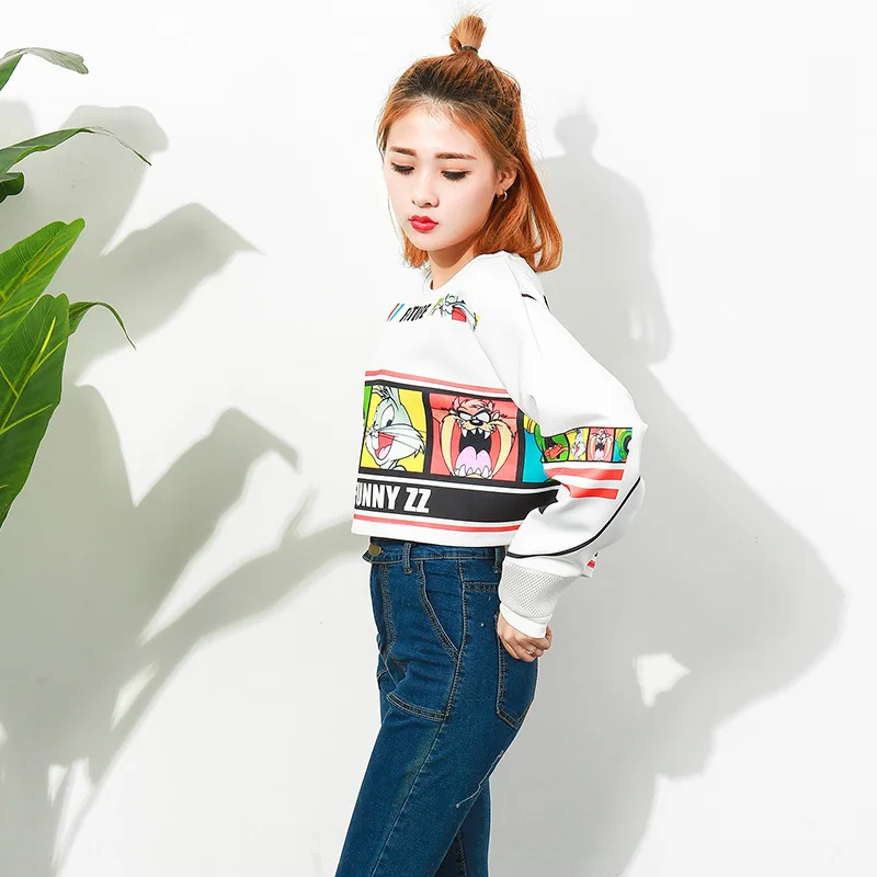 Женская толстовка с капюшоном WKOUD длинным рукавом и круглым вырезом на весну