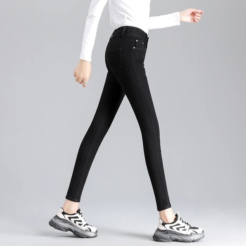 

High waist jeans for women 2020 new autumn and winter fleece-lined feet pants slimming high slim Korean style pencil pants
