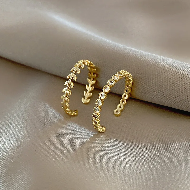 

2021 Korean New Two Piece Leaf Simple Ring Fashion Temperament Versatile Open Ring Female Jewelry