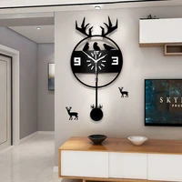nordic deer head watch wall clock living room simple creative clock home decoration silent quartz clock popular
