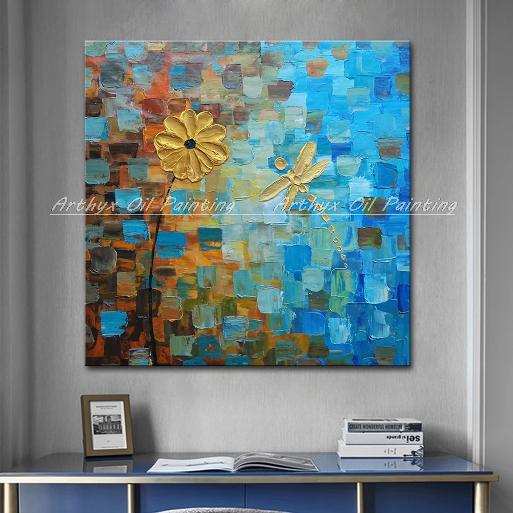 

Arthyx Hand Painted Thick Texture Canvas Oil Painting Abstract Flowers Posters Wall Art Pictures For Living Room Home Decoration