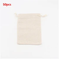 50pc linen burlap bag mini gift bag cotton linen drawstring packing storage sack for packaging jewelry charms sachets crafts