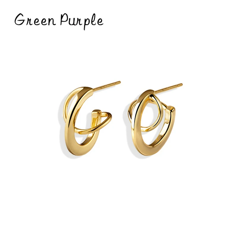 

Green Purple Spiral C Shape Classic Real 925 Sterling Silver Fashion Gold Color Stud Earrings For Women Silver Fine Jewelry Gift