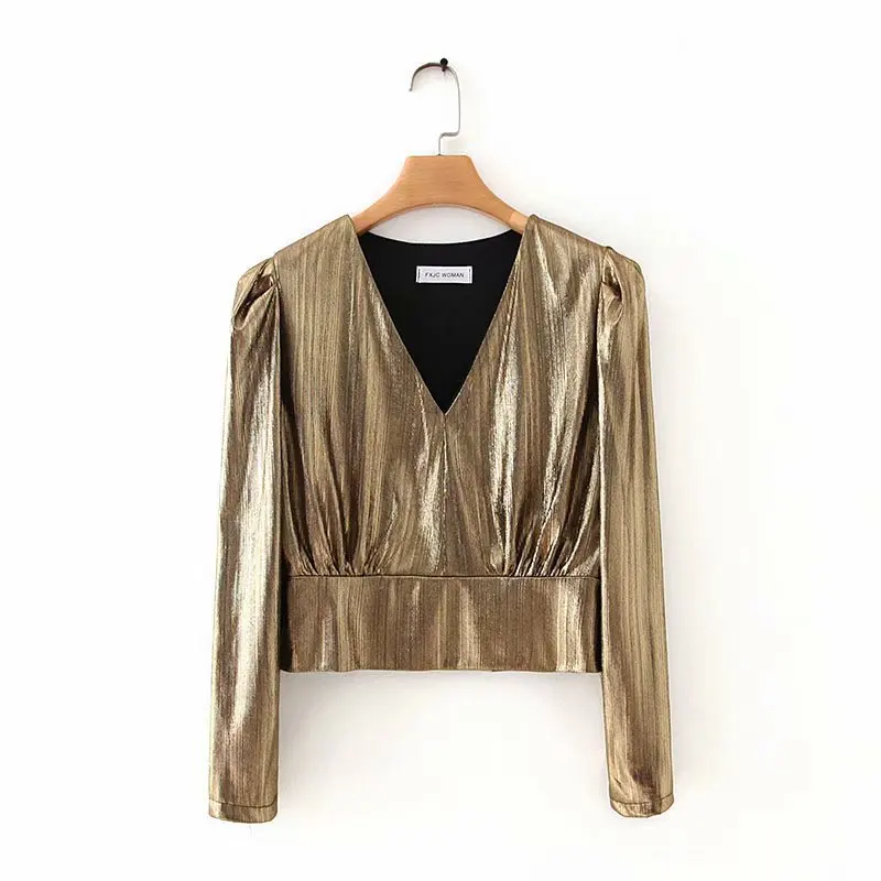 Женский топ с длинным рукавом и v-образным вырезом в новом стиле винтажные