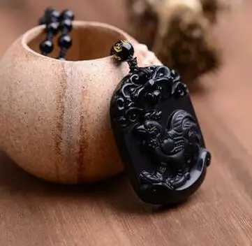 Подвеска зодиака натуральный обсидиан амулет курица Животное Статуя счастливое