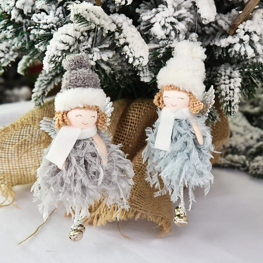Christmas Decorations Creative Mini Feather Bell Angel Doll Pendant Tree Hanging Ornaments Gift Xmas Decor #35 | Дом и сад