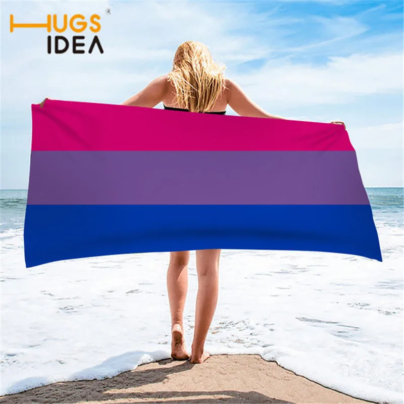 

HUGSIDEA Beach Towel for Adult High Quality Absorbent Towel Flag of Bisexual Printed Hair Drying Towel 2 Size Spa Blanket