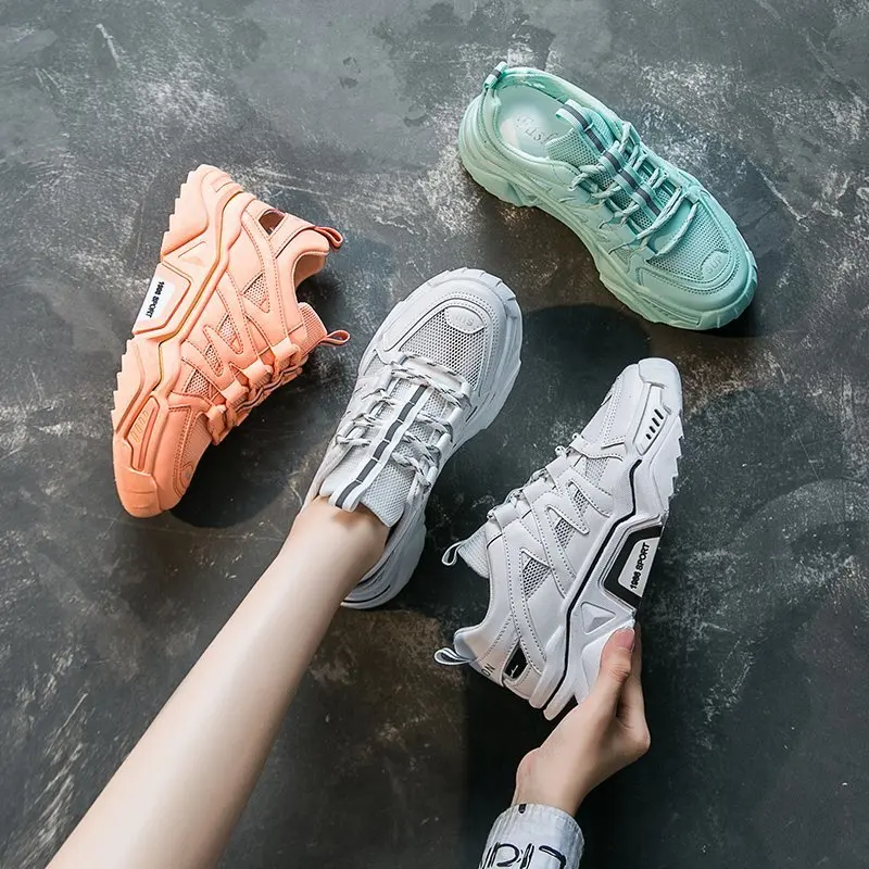 

Dad shoes women's tide 2020 spring and summer new breathable super fire thick bottom wild hollow female shoes Z857