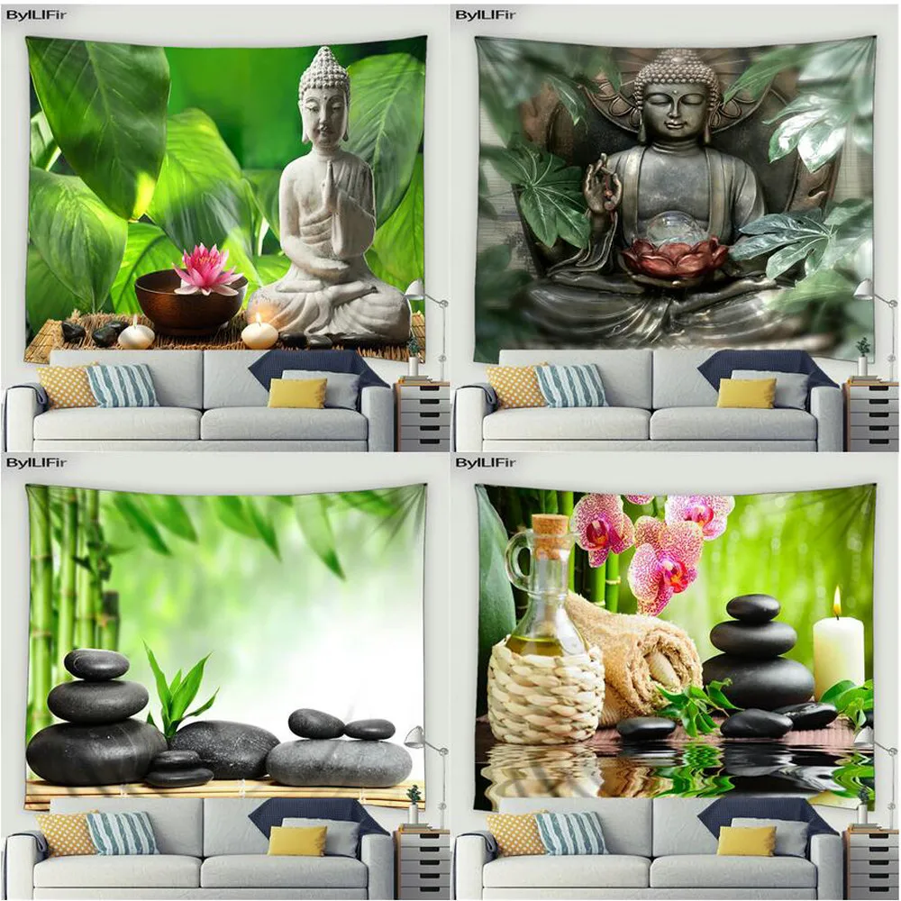 Настенный Гобелен Zen, украшение с рисунком зеленого бамбука, Будда, гостиной, спальни, цветов, растений