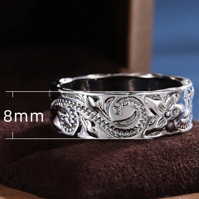 

New Trendy Engraved Flower Leaf Pattern Women Wedding Band Rings Romantic Accessories for Lover Versatile Fashion Jewelry