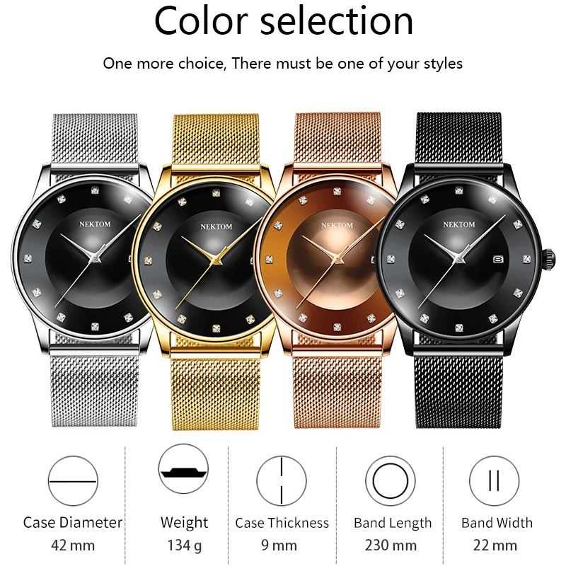 Нектом ультра-тонкие модные трендовые простые часы водонепроницаемые выбор
