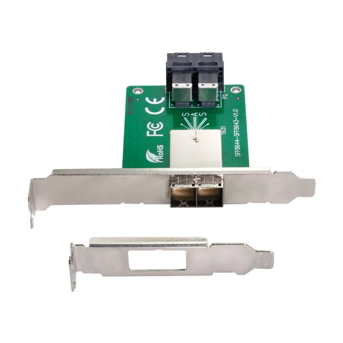 Dual Ports Mini SAS HD SFF-8644 To Internal SAS HD SFF-8643 PCBA Female Adapter With Low Profile Bracket ZIHAN