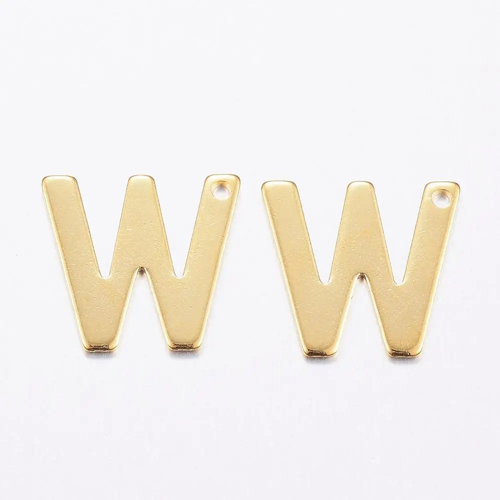 W 100 шт./лот, золотые, 304, нержавеющая сталь, алфавит, подвески для браслета, ожерелья, ювелирных изделий - Окраска металла: W