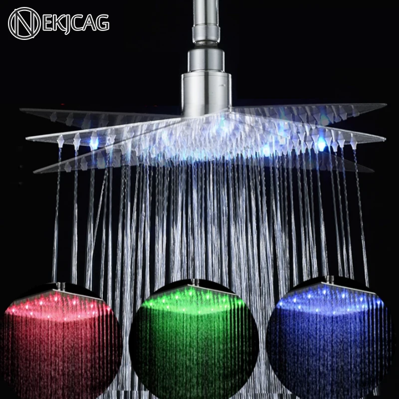 Светодиодный хром Ванная комната Насадки для душа Нержавеющая сталь квадратный