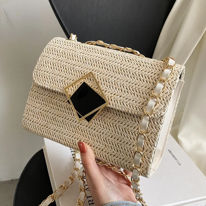 

Fashion Chain Rattan Women Shoulder Bags Designer Handbags Luxury Wicker Woven Crossbody Bag Summer Beach Straw Bag Lady Purses