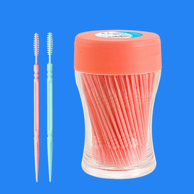 

Y1UF 200Pcs Food Grade Plastic Toothpick Travel Portable Double-Head Dental Oral Sticks Interdental Floss Cleaners Brush