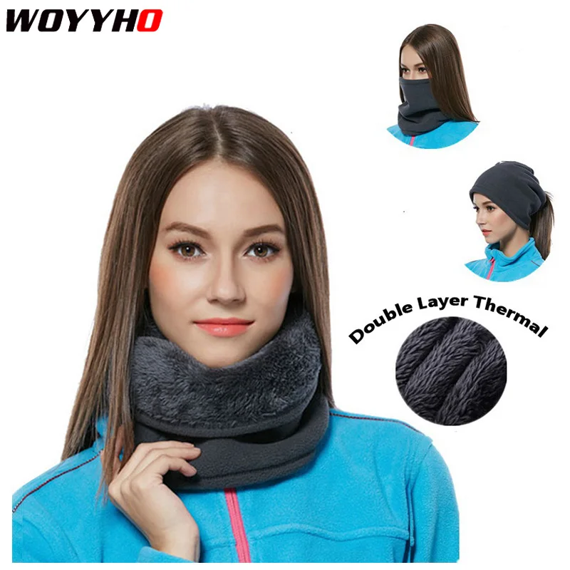 Двухслойный флисовый теплый шарф 3 в 1 уличный Зимний толстый для мужчин и женщин