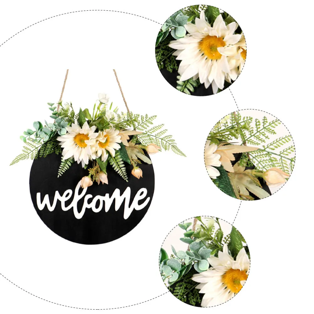 

1Pc Sunflower Wreath Simulated Garland Welcome Decorative Doorplate (White)