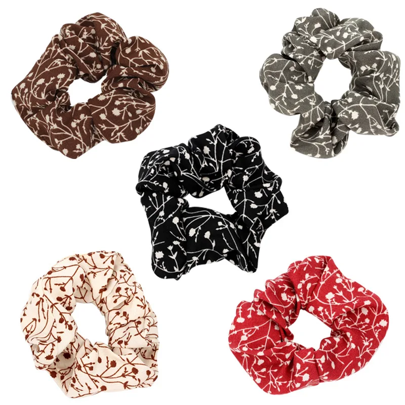 

CN Printed Floral Scrunchies For Women girls Dot Hair Ties Elastic Hairband Hair Accessories Holders 5 Colors Hairwear