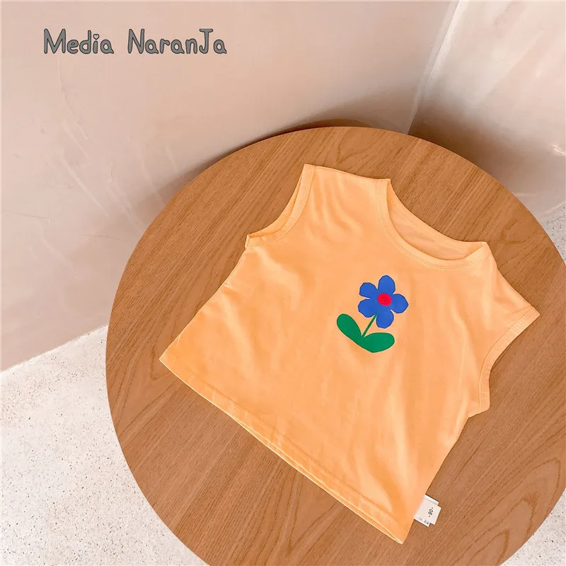 

2021 Summer Boys and Girls New Flower Sleeveless Vest T-shirt