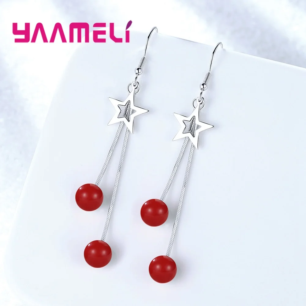 Новинка стильные серьги-подвески со звездами и бусинами высококачественные