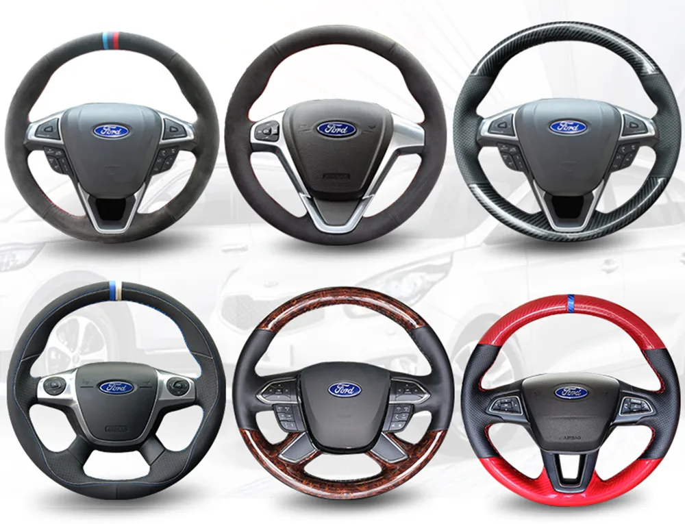 

Для Ford эскорт mondeo kuga edge fiesta escape Фокус Ecosport DIY Имитация красного дерева Кожа Замша Чехол рулевого колеса автомобиля