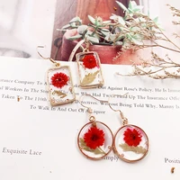 1pair natural dried flower earrings wave surface transparent blue pressed forget me not resin earrings