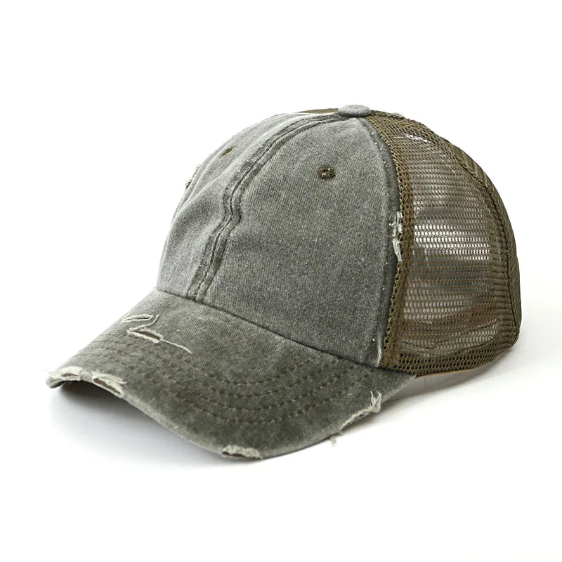 

New Fashion Washed Cotton Cricket-Cap Sun Hat Light Board Ponytail Baseball Cap Broken Mesh Cap