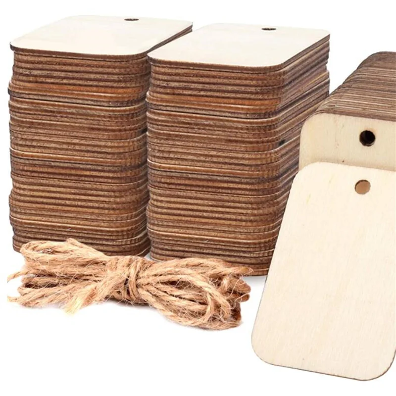 Прямоугольные Кулоны из необработанной древесины, 25 шт., 52x34 мм, пустые деревянные подвески для рукоделия, ожерелье