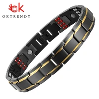 mens black bracelet gold color health energy germanium stainless steel bracelet 4 in 1 magnetic health bracelets for men jewelry