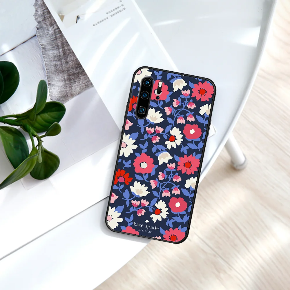

Brand luxury Kate Pink Flower Phone Case For Huawei P Mate Smart 10 20 30 40 Lite Z 2019 Pro black Cell Soft Waterproof Painting