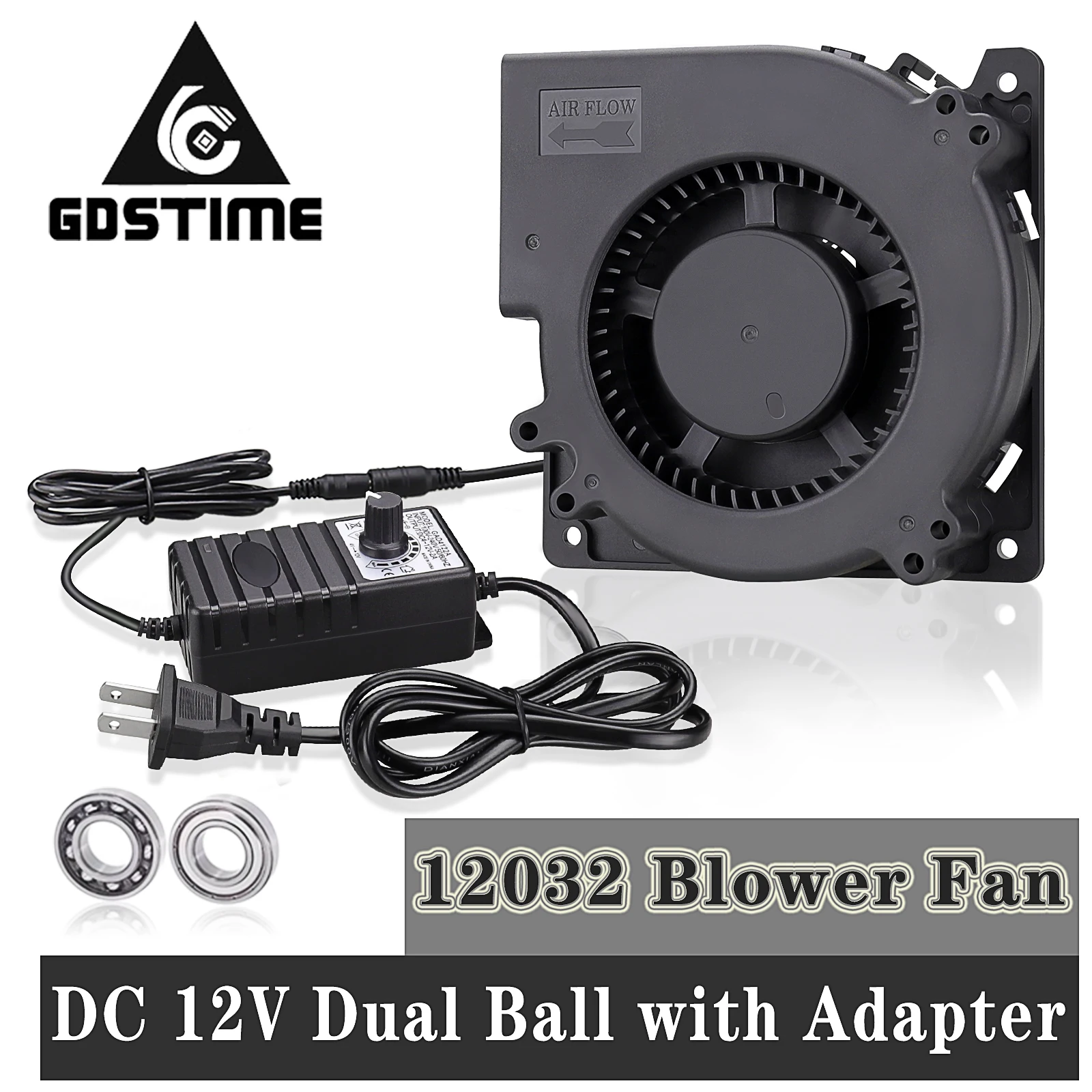 

Gdstime 120mm Fan 12V DC Female Connector Ball 12032 120x32mm Centrifugal Cooling Fan w/AC 110V 220V Adapter Radial Turbo Cooler