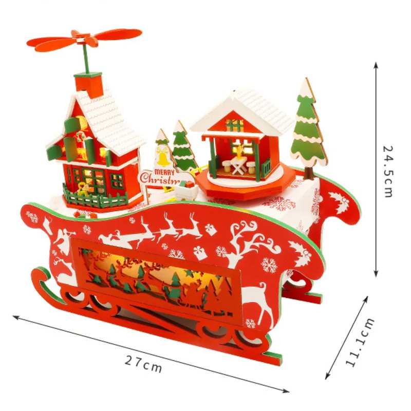 

3D Creative Handmade Wooden Doll House Christmas Sled Assembled House Model Miniature DIY Dollhouse Girl's Gift Storage Box