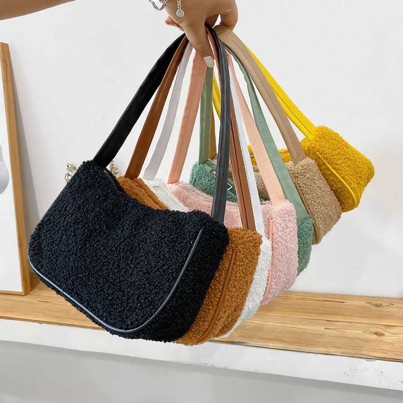 

Autumn Winter Fashion Underarm Bag Female Square Tote bag women Shoulder Bag Handbag simple solid color Armpit bags Evening