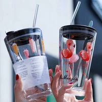 450ml coffee glass mug with lid straw heat resistant milk juice tea water glass cup home office school drinking glasses gifts