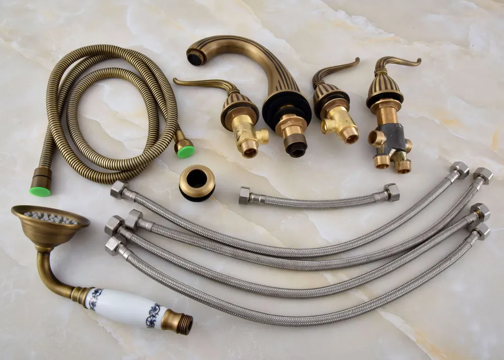 Смеситель для ванной комнаты ztf243 античный латунный с 5 отверстиями ручной душ |