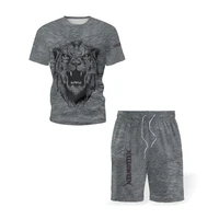 new mens summer tracksuit set 3d two pieces lion t shirt shorts set mens short sleeve t shirt casual suits male sportsuit