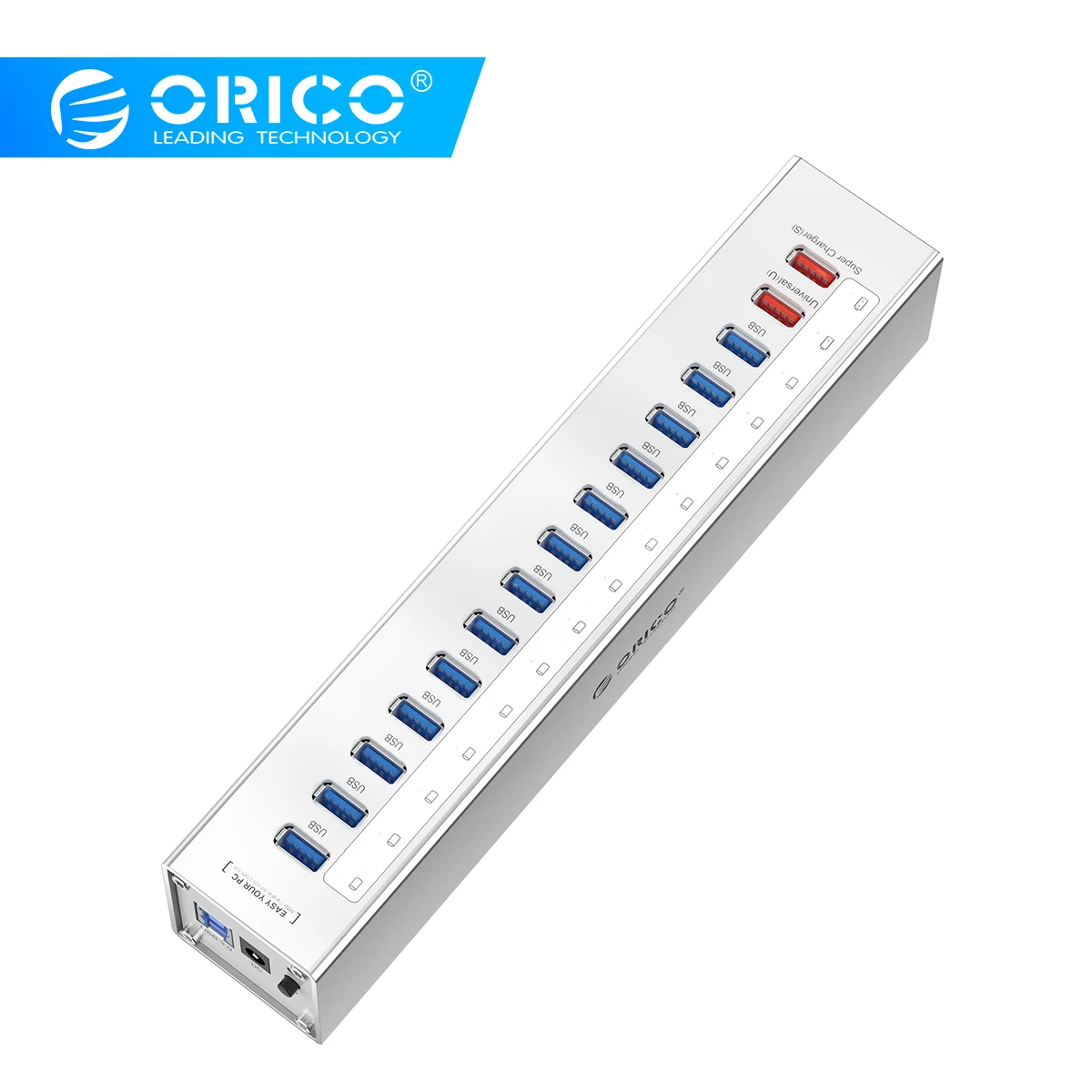 ORICO A3H13P2-SV алюминий 13 портов мульти USB3.0 концентратор сплиттер с 2 зарядными портами 5V2. 4A супер зарядное устройство/5V1A Универсальный Серебряный
