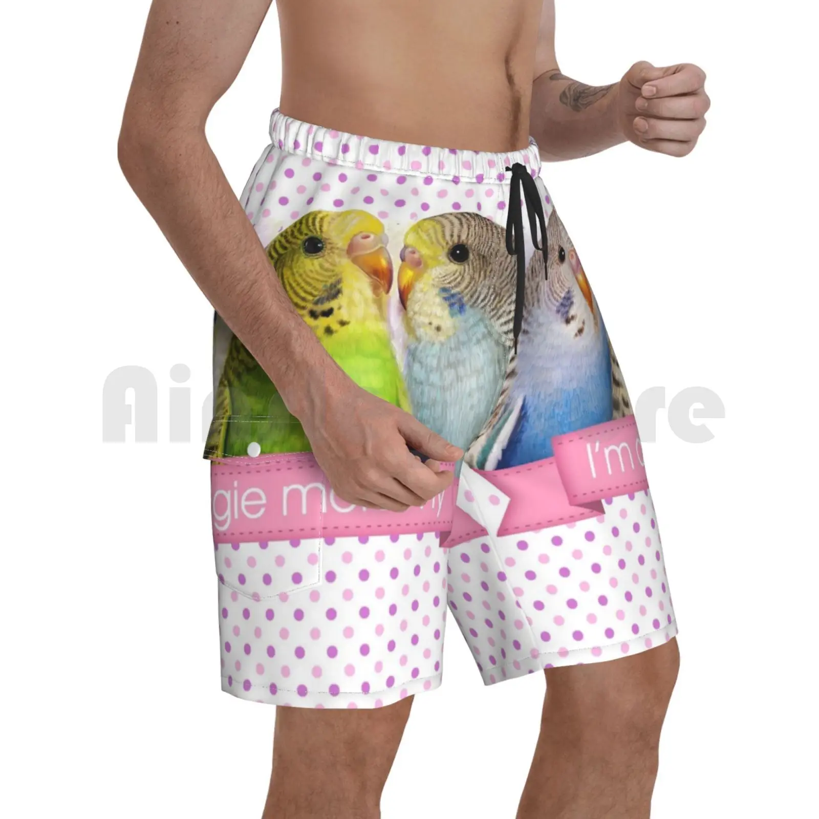

Пляжные шорты, Budgerigars, Реалистичная картина, Budgie, Budgie, попугаи, птица, портрет