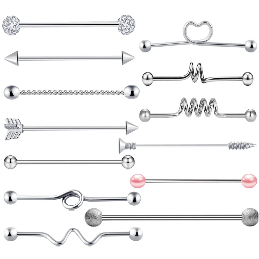 

13PC Surgical Steell Industrial Barbell Bar Ear Ring Body Piercing Jewellery 14Gauge 38mm